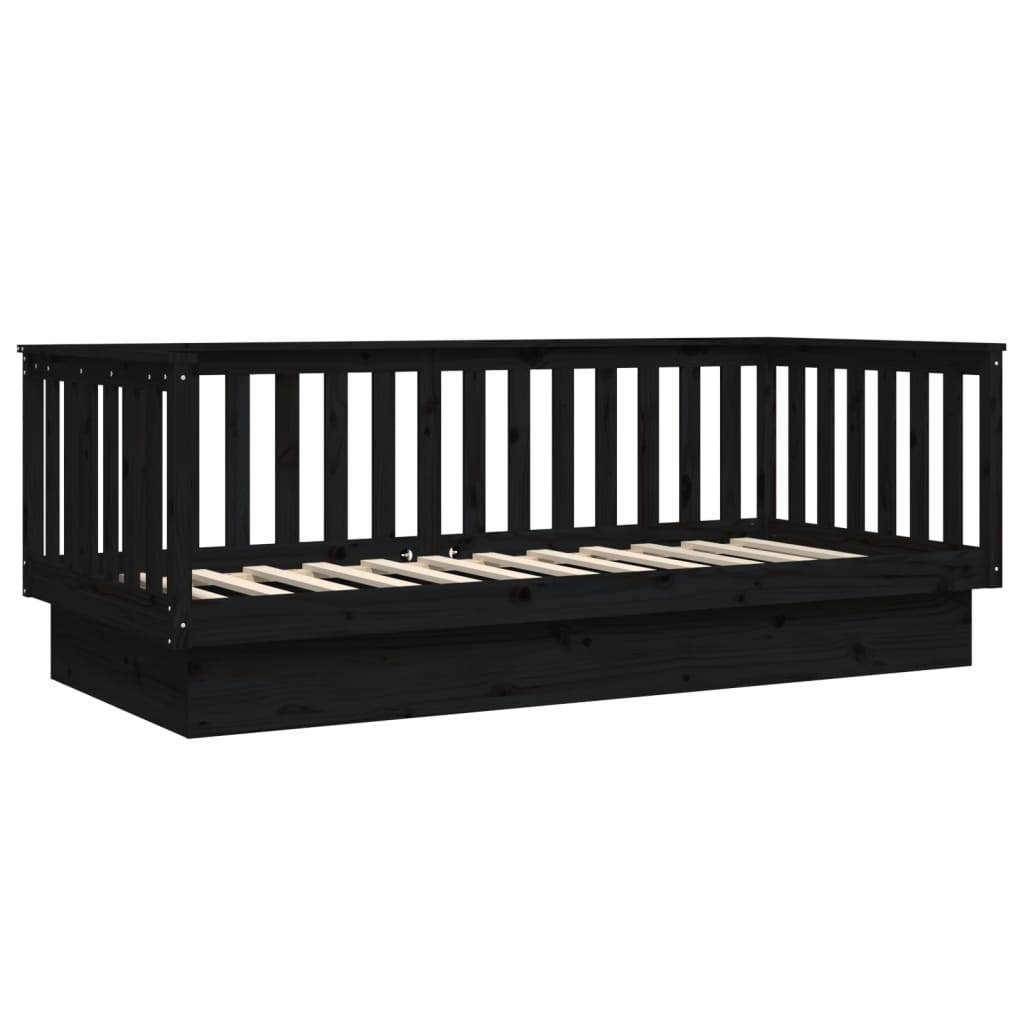 Lit de jour Noir 100x200 cm Bois de pin massif Lits & cadres de lit vidaXL   