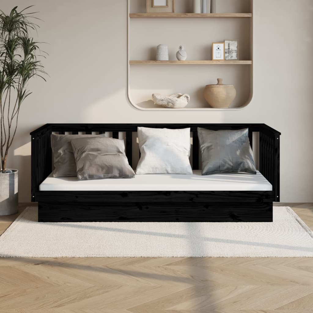 Lit de jour Noir 100x200 cm Bois de pin massif Lits & cadres de lit vidaXL   