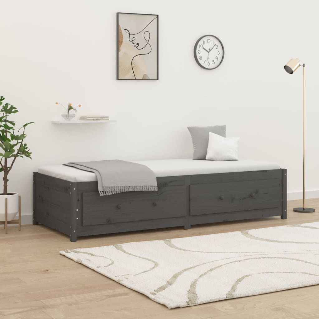 Lit de jour Gris 90x200 cm Bois de pin massif Lits & cadres de lit vidaXL   