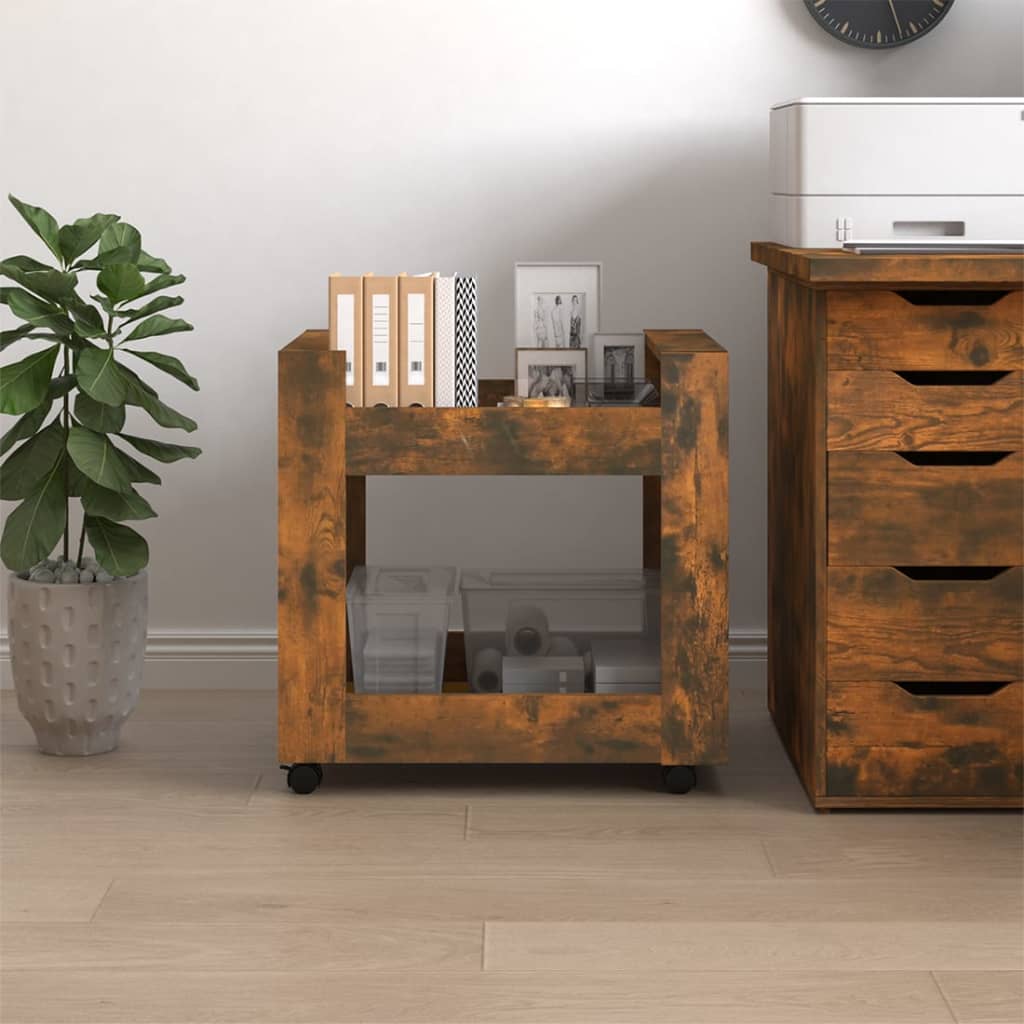 Chariot de bureau Chêne fumé 60x45x60 cm Bois d'ingénierie Chariots & îlots vidaXL   