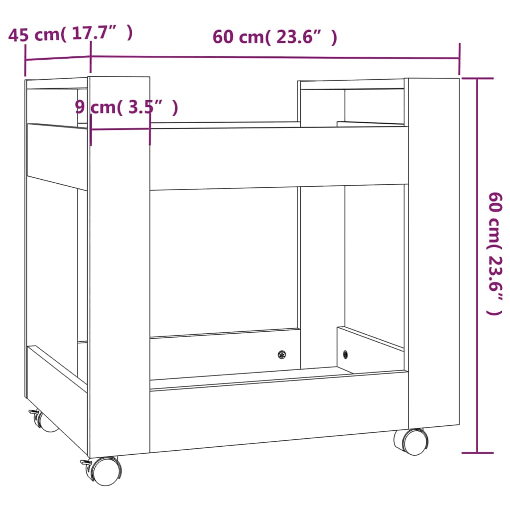 Chariot de bureau Chêne fumé 60x45x60 cm Bois d'ingénierie Chariots & îlots vidaXL   