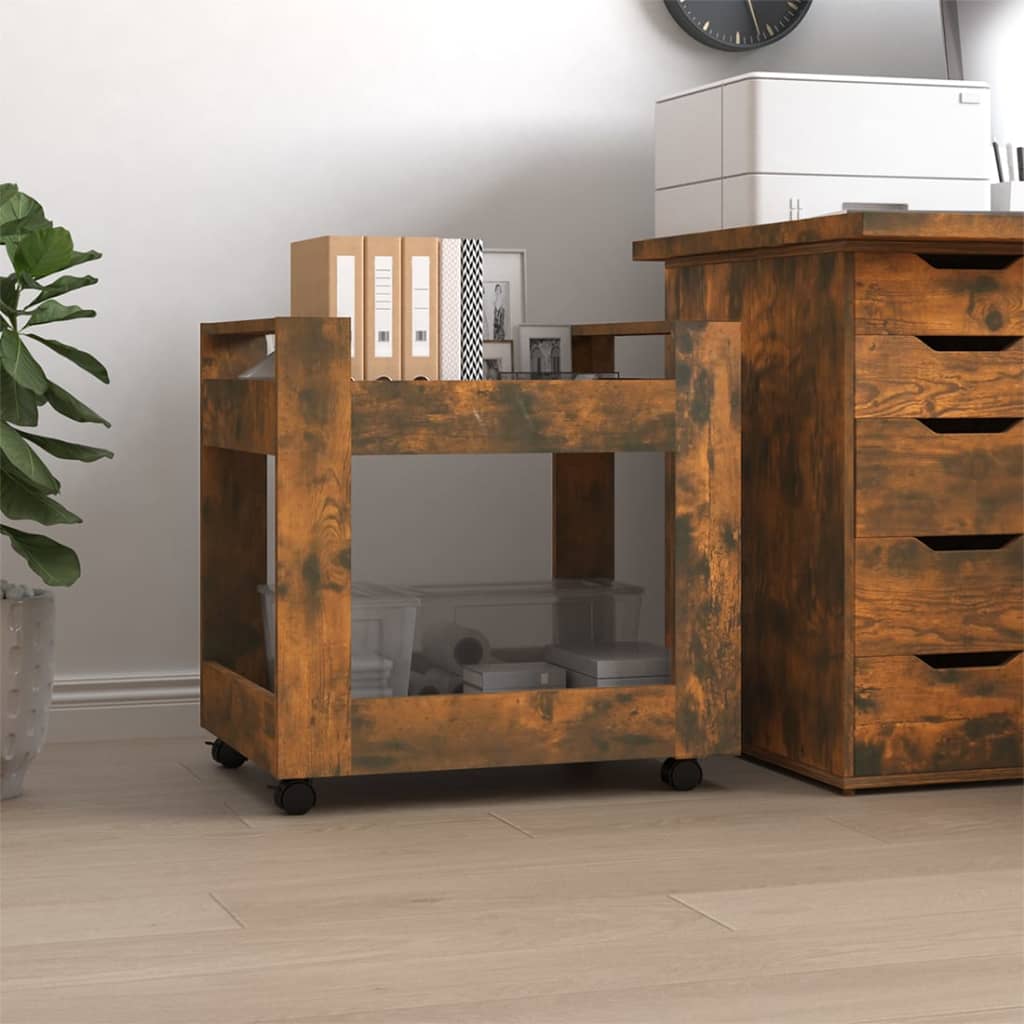Chariot de bureau Chêne fumé 60x45x60 cm Bois d'ingénierie Chariots & îlots vidaXL   