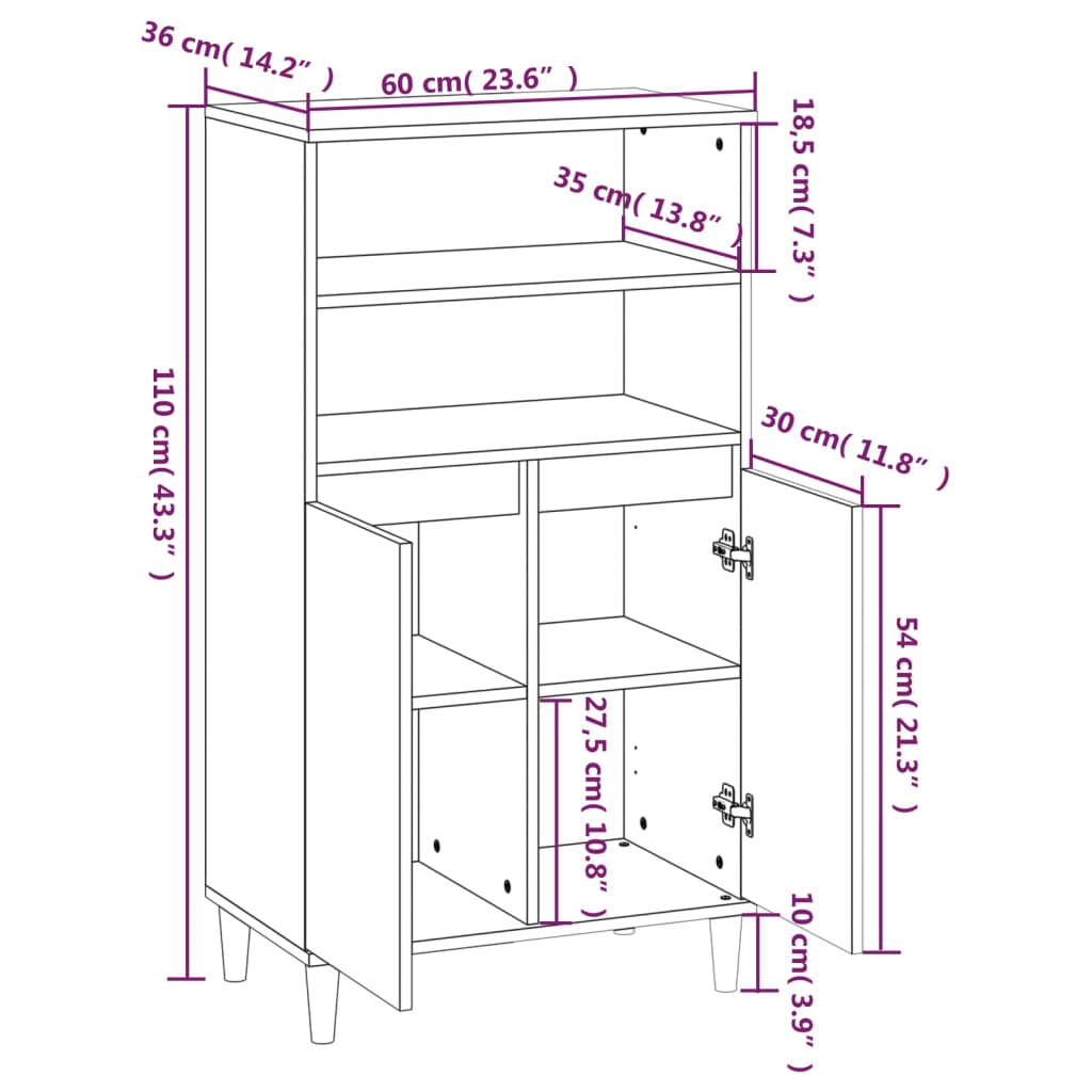 Buffet haut Chêne fumé 60x36x110 cm Bois d'ingénierie Buffets & bahuts vidaXL   