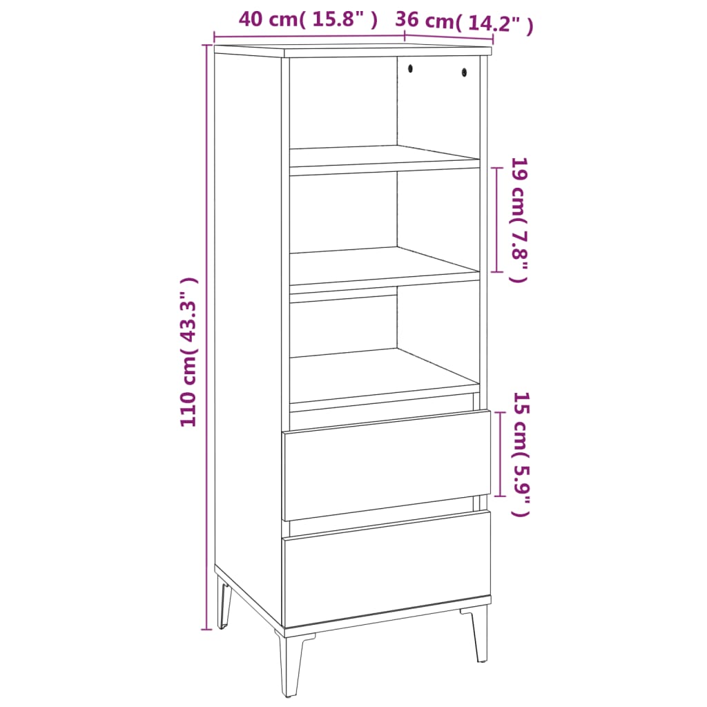 Buffet haut Blanc 40x36x110 cm Bois d'ingénierie Buffets & bahuts vidaXL   