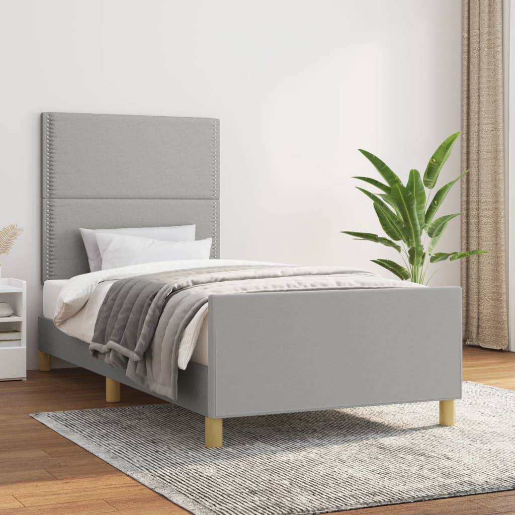 Cadre de lit avec tête de lit Gris clair 90x200 cm Tissu Lits & cadres de lit vidaXL   
