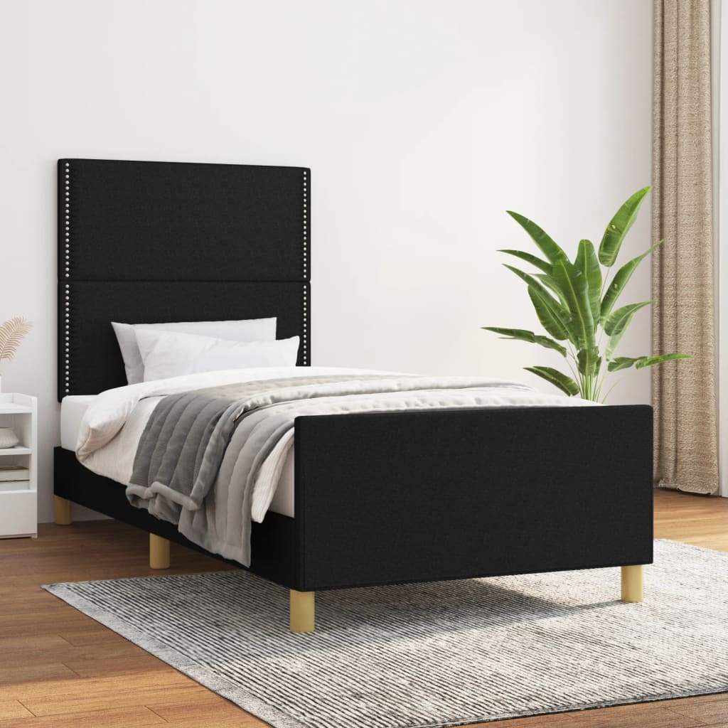 Cadre de lit avec tête de lit Noir 90x200 cm Tissu Lits & cadres de lit vidaXL   