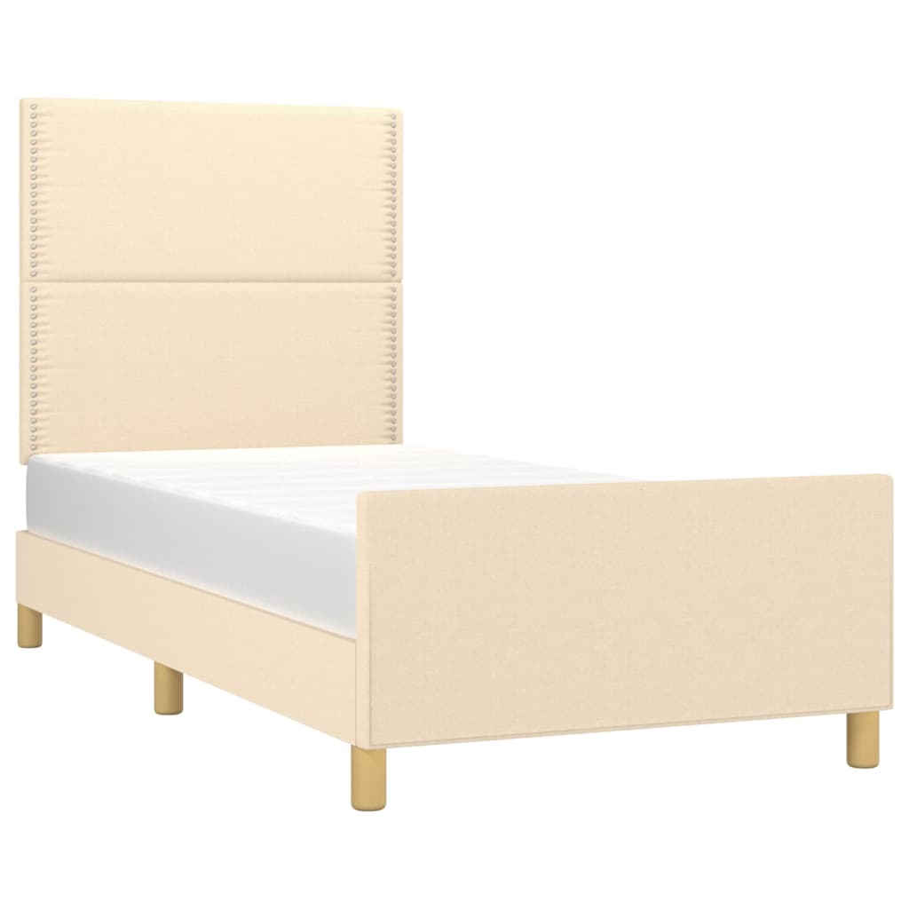 Cadre de lit avec tête de lit Crème 90x200 cm Tissu Lits & cadres de lit vidaXL   