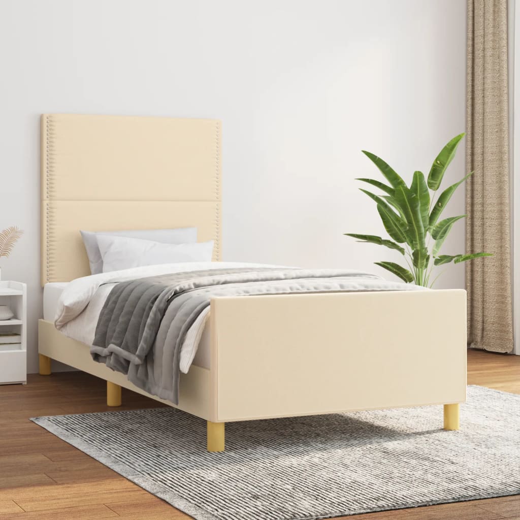Cadre de lit avec tête de lit Crème 100x200 cm Tissu Lits & cadres de lit vidaXL   