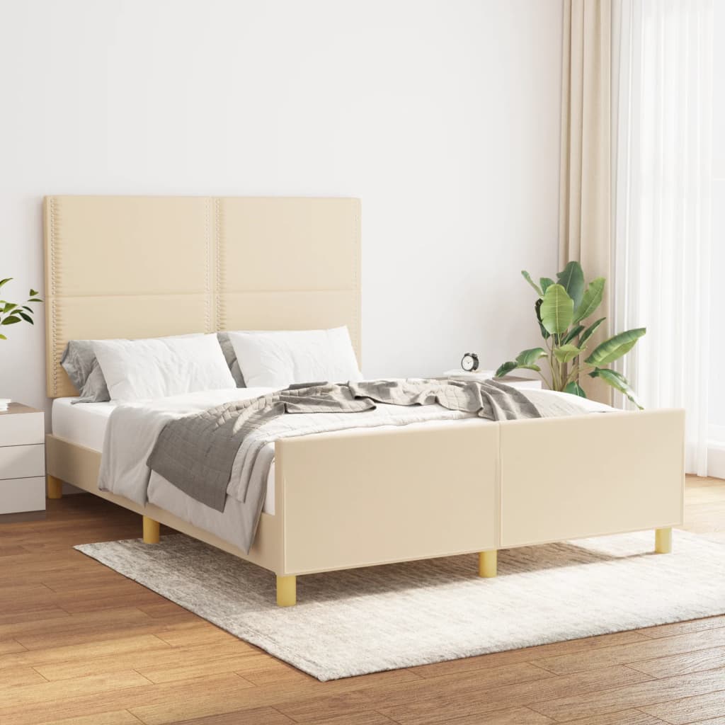 Cadre de lit avec tête de lit Crème 140x190 cm Tissu Lits & cadres de lit vidaXL   