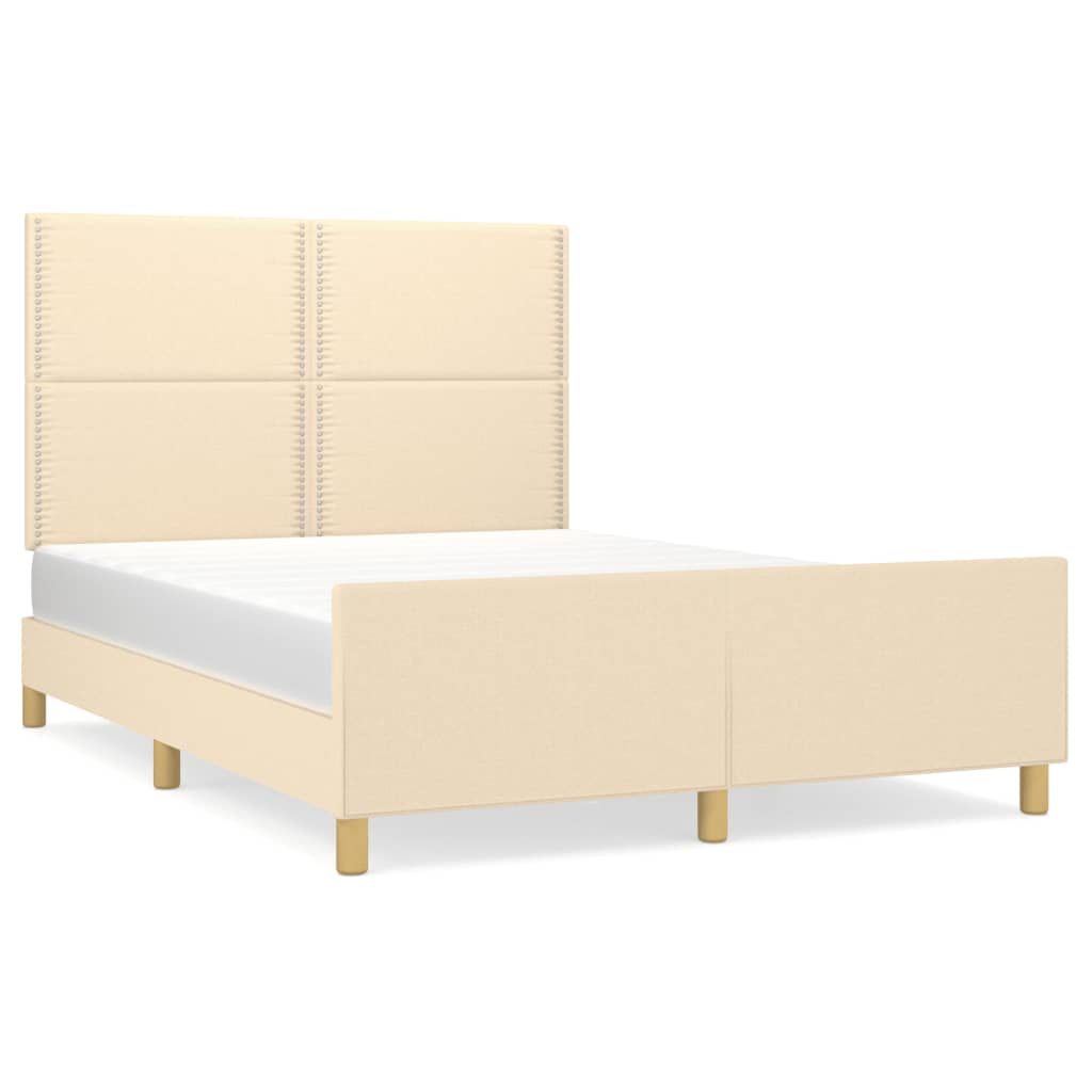 Cadre de lit avec tête de lit Crème 140x200 cm Tissu Lits & cadres de lit vidaXL   
