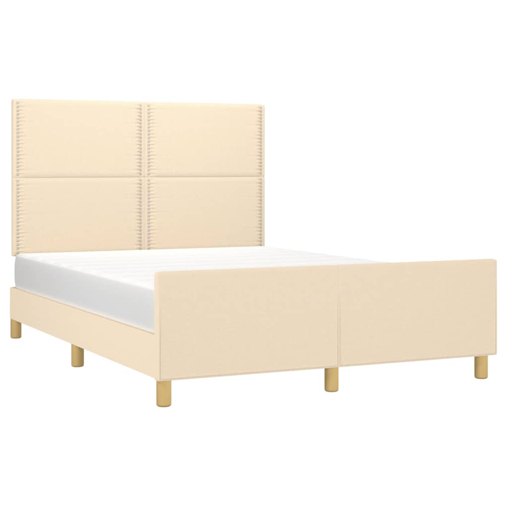 Cadre de lit avec tête de lit Crème 140x200 cm Tissu Lits & cadres de lit vidaXL   