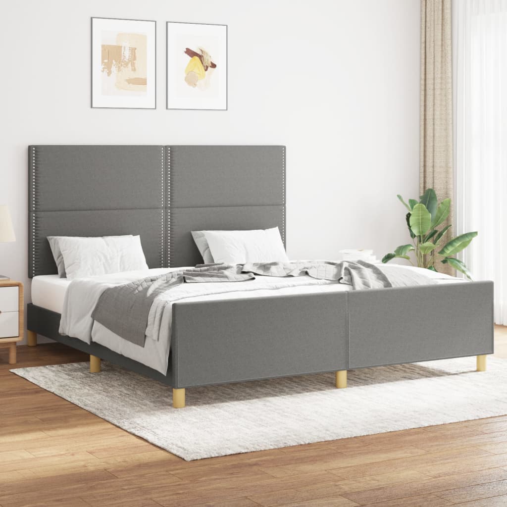 Cadre de lit avec tête de lit Gris foncé 160 x 200 cm Tissu Lits & cadres de lit vidaXL   
