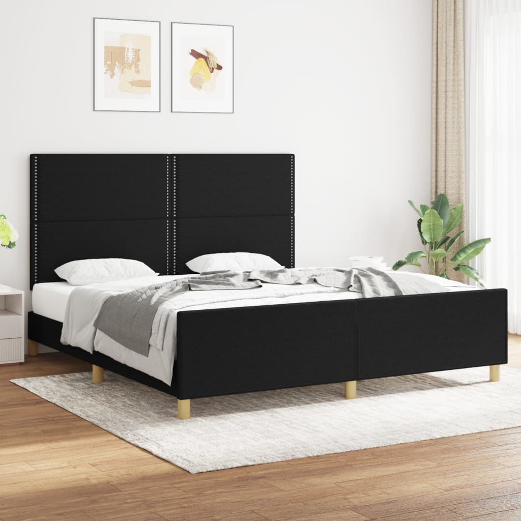 Cadre de lit avec tête de lit Noir 180 x 200 cm Tissu Lits & cadres de lit vidaXL   