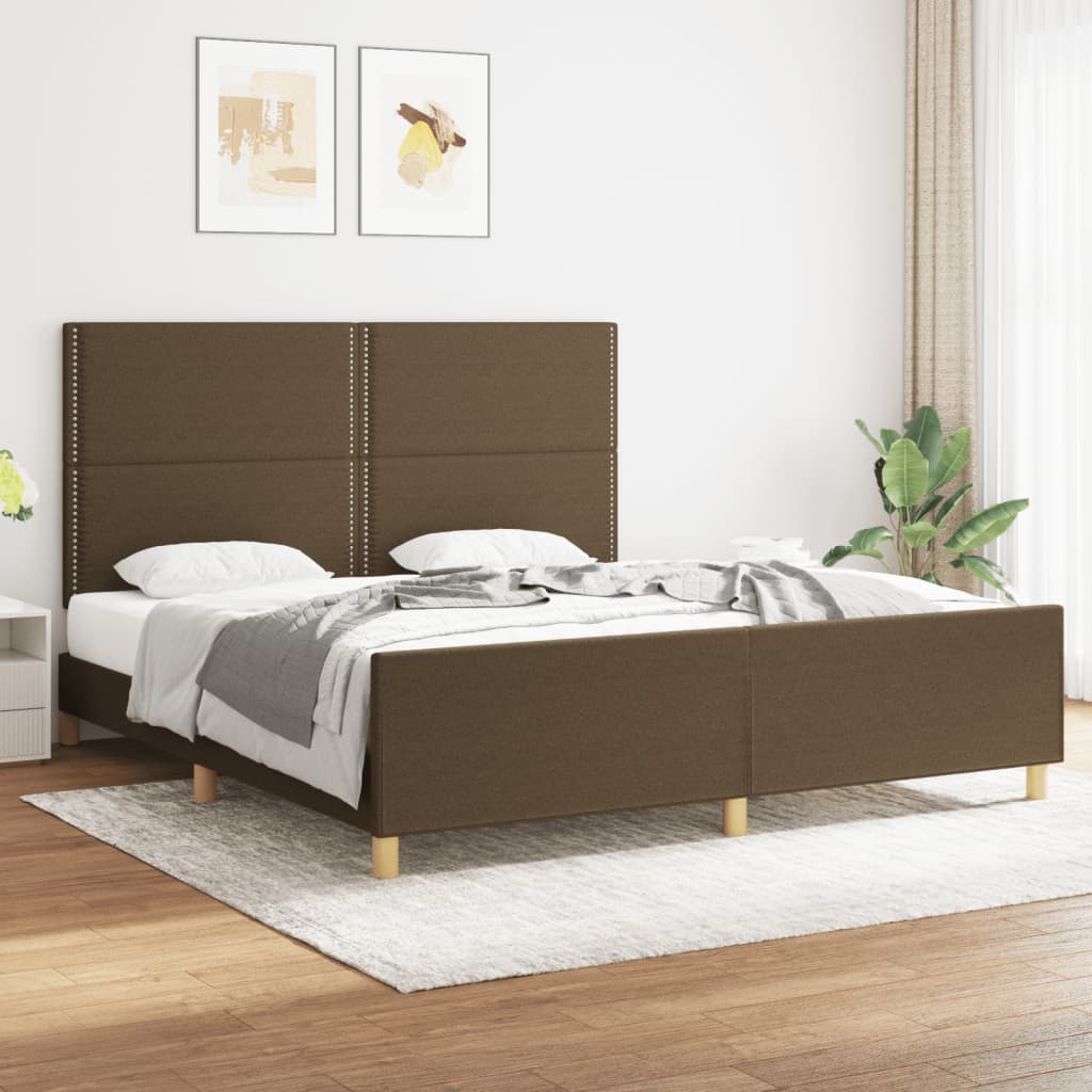 Cadre de lit avec tête de lit Marron foncé 180x200 cm Tissu Lits & cadres de lit vidaXL   