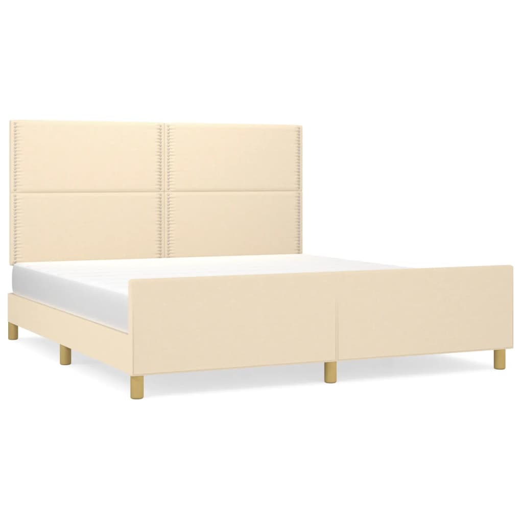 Cadre de lit avec tête de lit Crème 180 x 200 cm Tissu Lits & cadres de lit vidaXL   