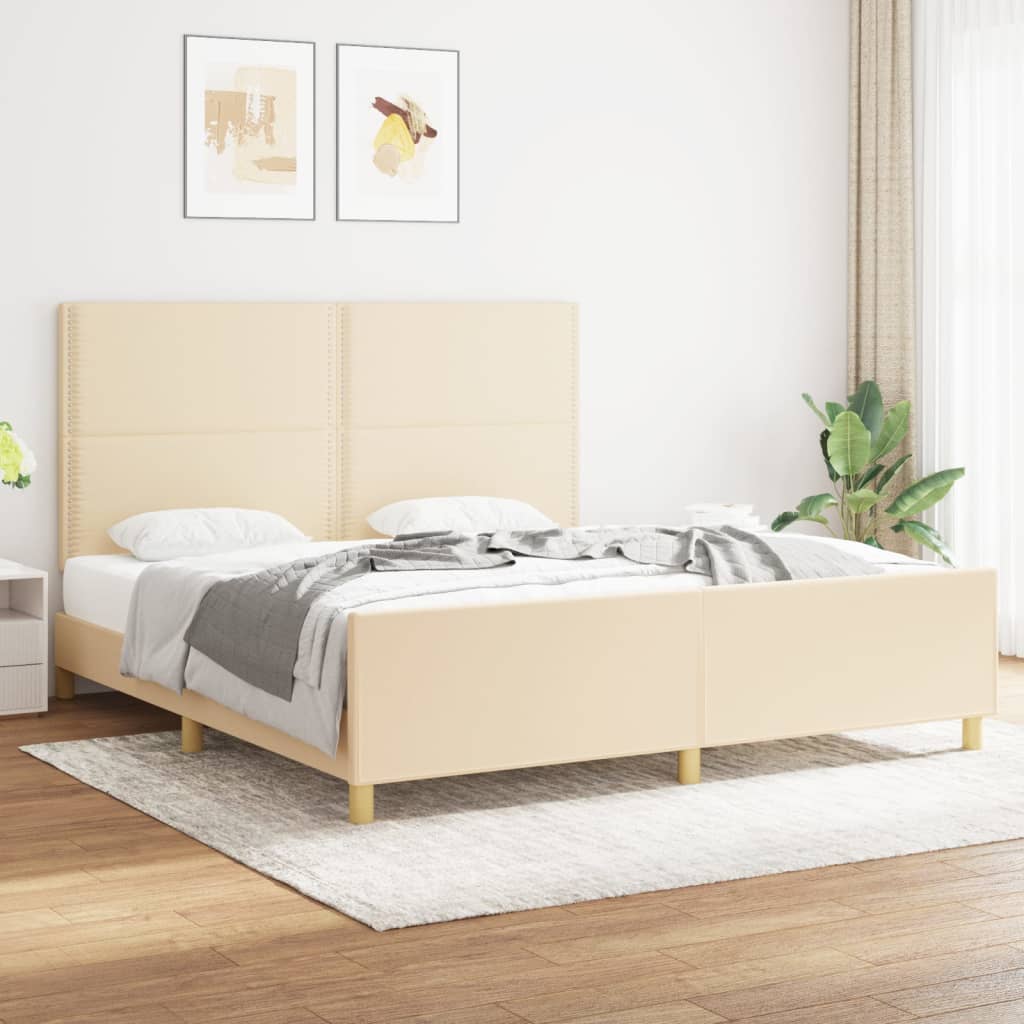 Cadre de lit avec tête de lit Crème 180 x 200 cm Tissu Lits & cadres de lit vidaXL   