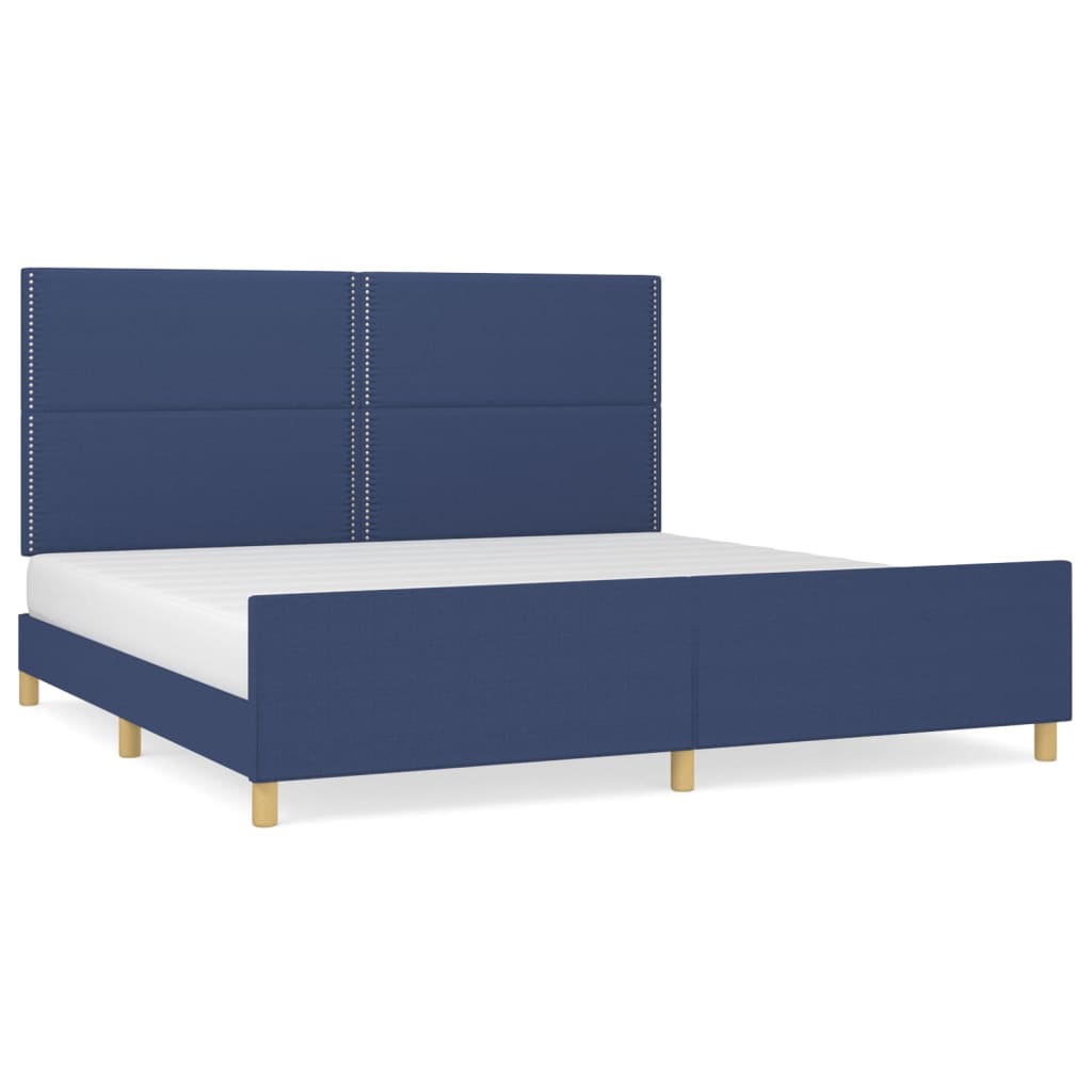 Cadre de lit avec tête de lit Bleu 200 x 200 cm Tissu Lits & cadres de lit vidaXL   