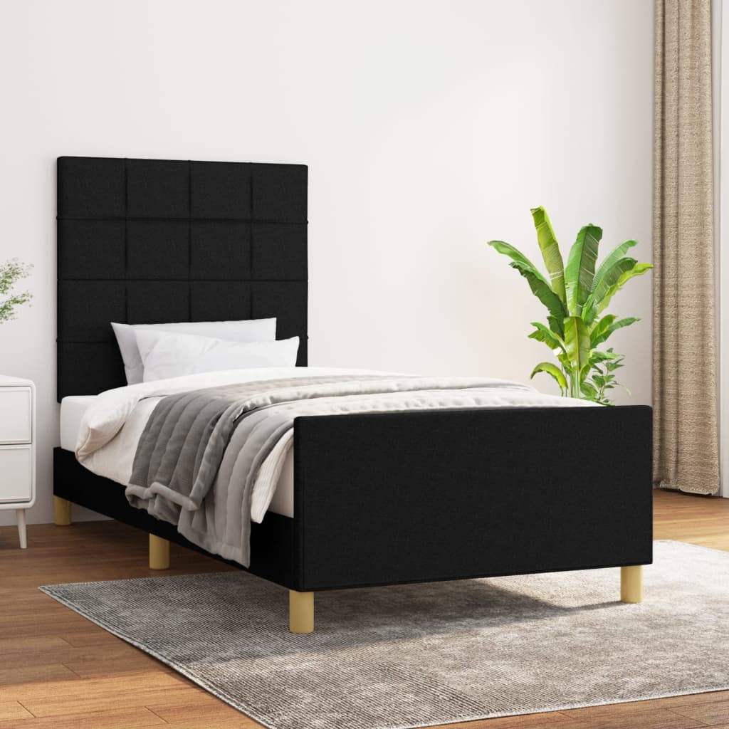 Cadre de lit avec tête de lit Noir 90x200 cm Tissu Lits & cadres de lit vidaXL   