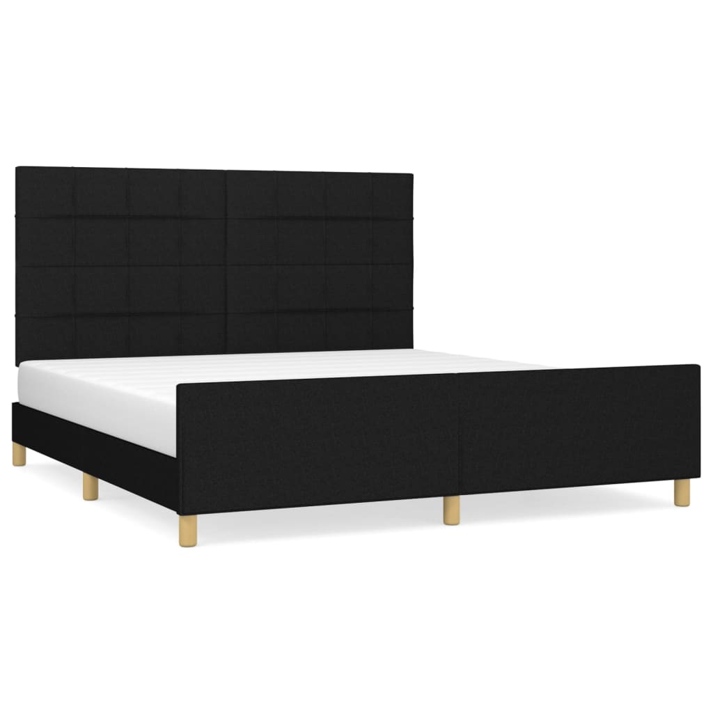 Cadre de lit avec tête de lit Noir 180 x 200 cm Tissu Lits & cadres de lit vidaXL   