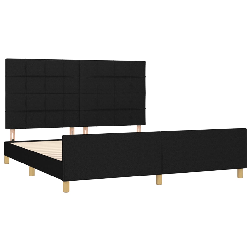 Cadre de lit avec tête de lit Noir 180 x 200 cm Tissu Lits & cadres de lit vidaXL   