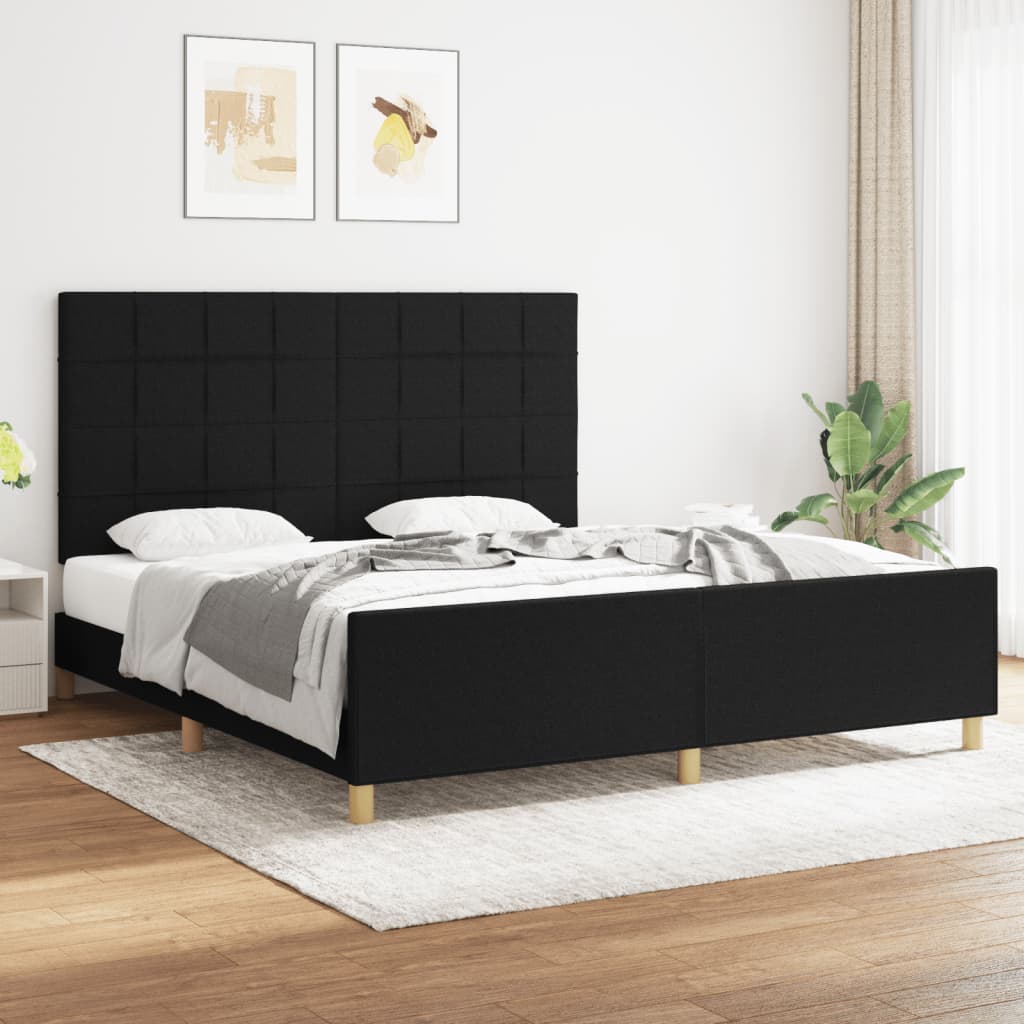 Cadre de lit avec tête de lit Noir 180 x 200 cm Tissu Lits & cadres de lit vidaXL   
