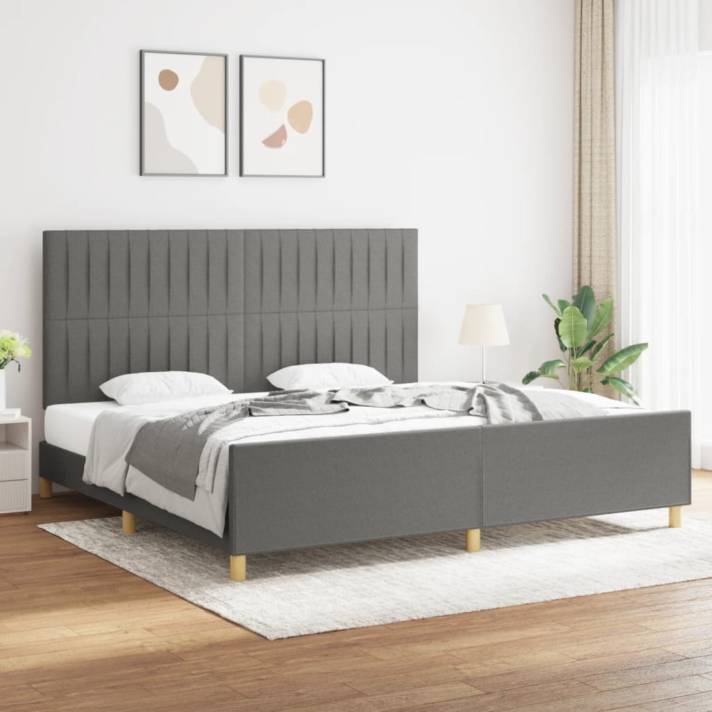 Cadre de lit avec tête de lit Gris foncé 200x200 cm Tissu Lits & cadres de lit vidaXL   