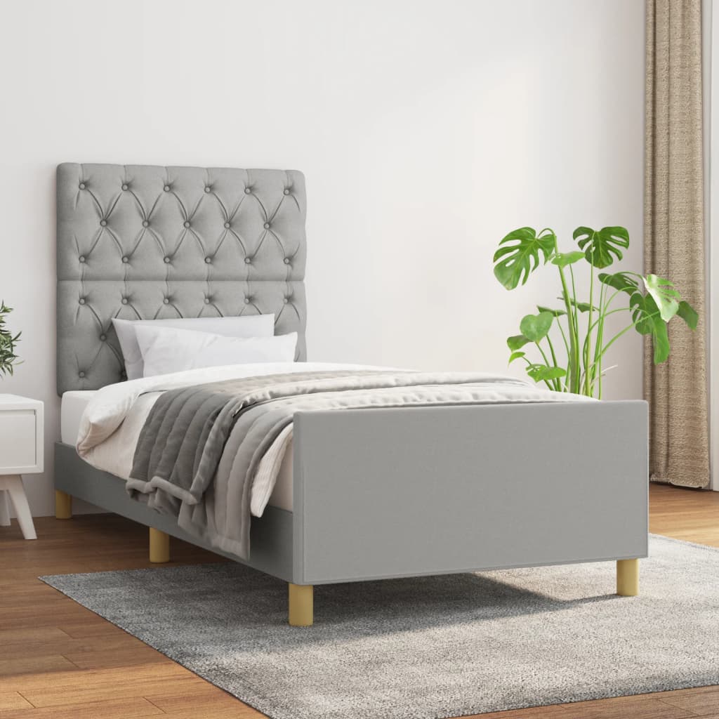 Cadre de lit avec tête de lit Gris clair 80x200 cm Tissu Lits & cadres de lit vidaXL   