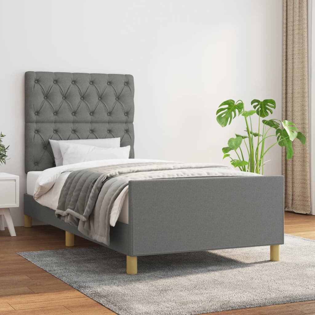 Cadre de lit avec tête de lit Gris foncé 80x200 cm Tissu Lits & cadres de lit vidaXL   