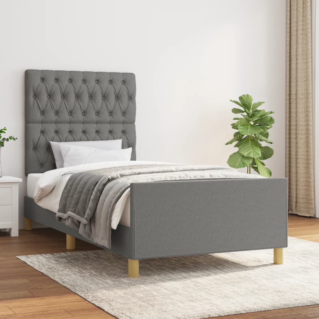Cadre de lit avec tête de lit Gris foncé 90x190 cm Tissu Lits & cadres de lit vidaXL   