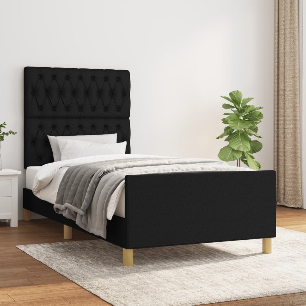 Cadre de lit avec tête de lit Noir 90x200 cm Tissu Lits & cadres de lit vidaXL   
