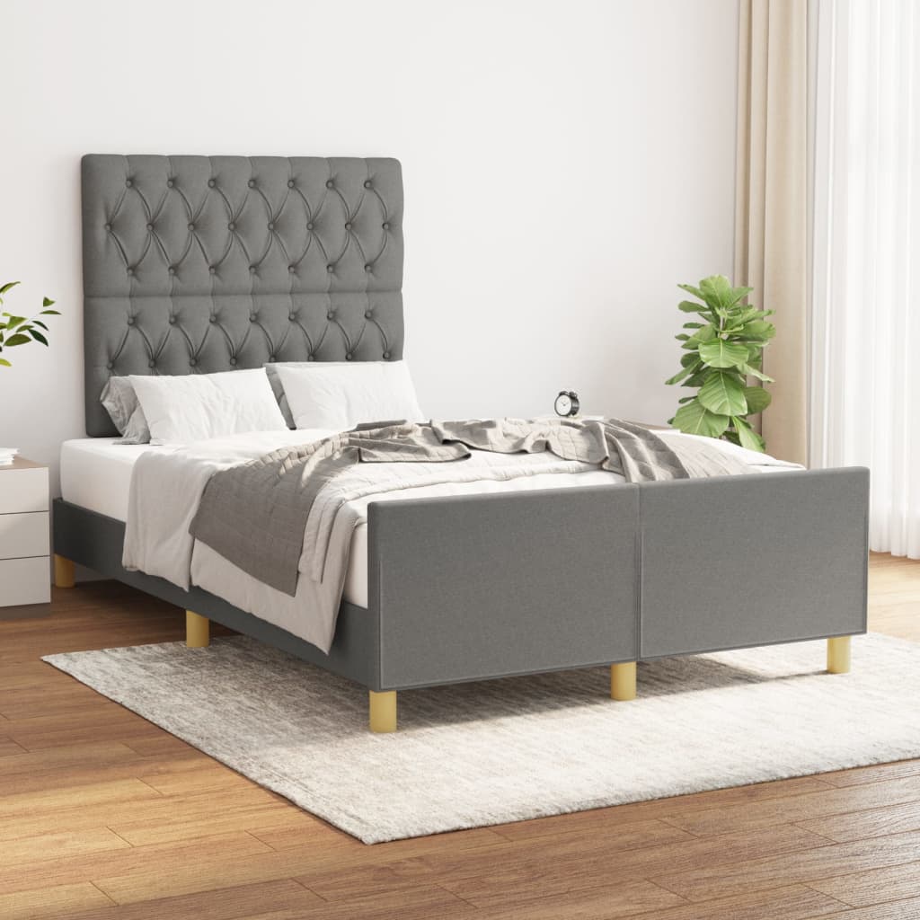 Cadre de lit avec tête de lit Gris foncé 120x200 cm Tissu Lits & cadres de lit vidaXL   