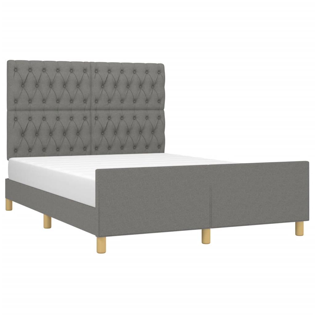 Cadre de lit avec tête de lit Gris foncé 140x190 cm Tissu Lits & cadres de lit vidaXL   
