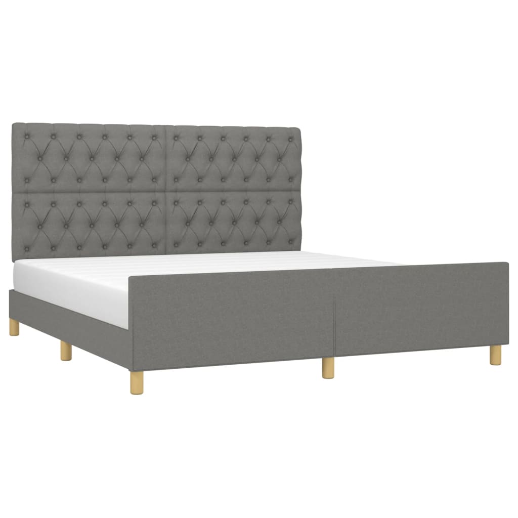 Cadre de lit avec tête de lit Gris foncé 160 x 200 cm Tissu Lits & cadres de lit vidaXL   