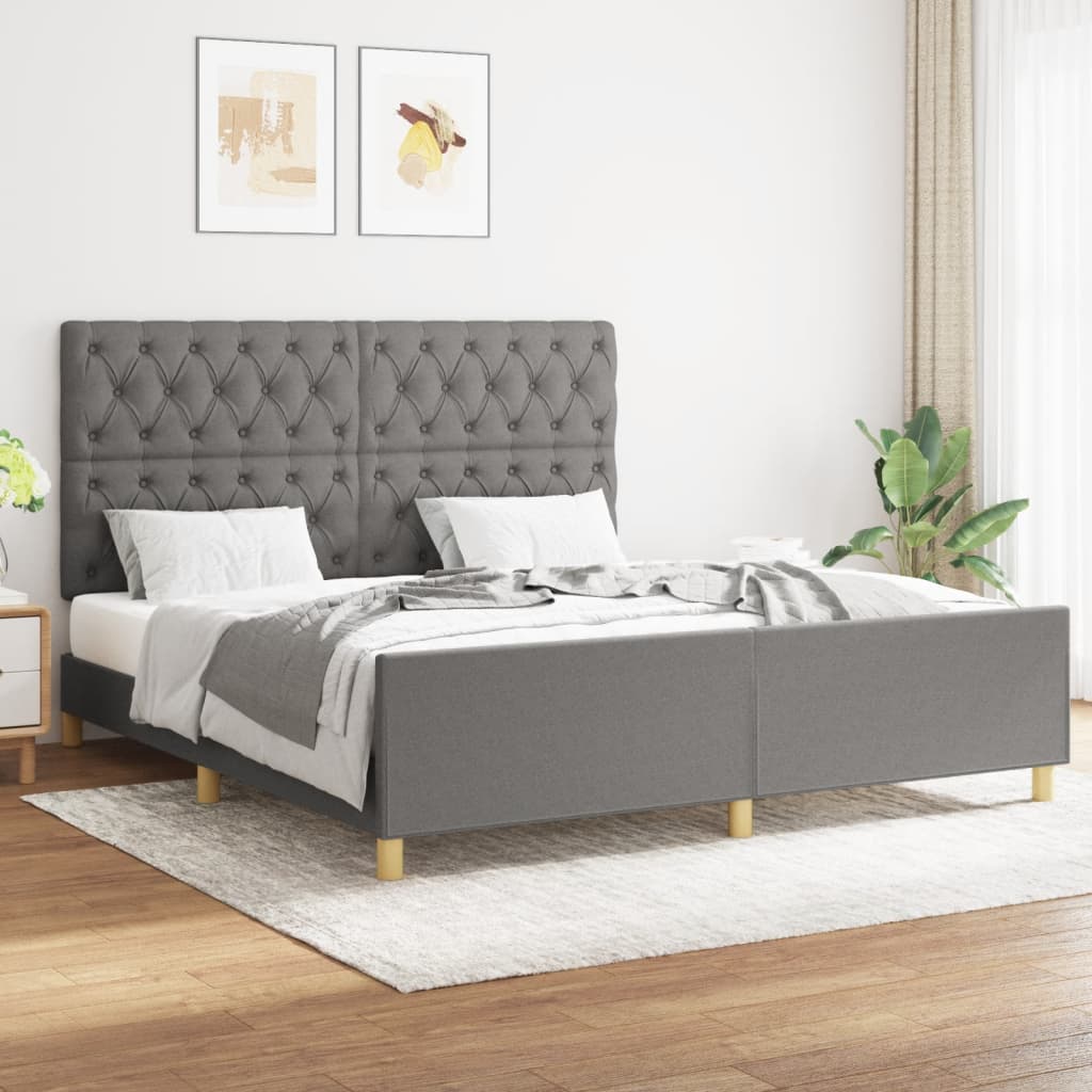 Cadre de lit avec tête de lit Gris foncé 160 x 200 cm Tissu Lits & cadres de lit vidaXL   