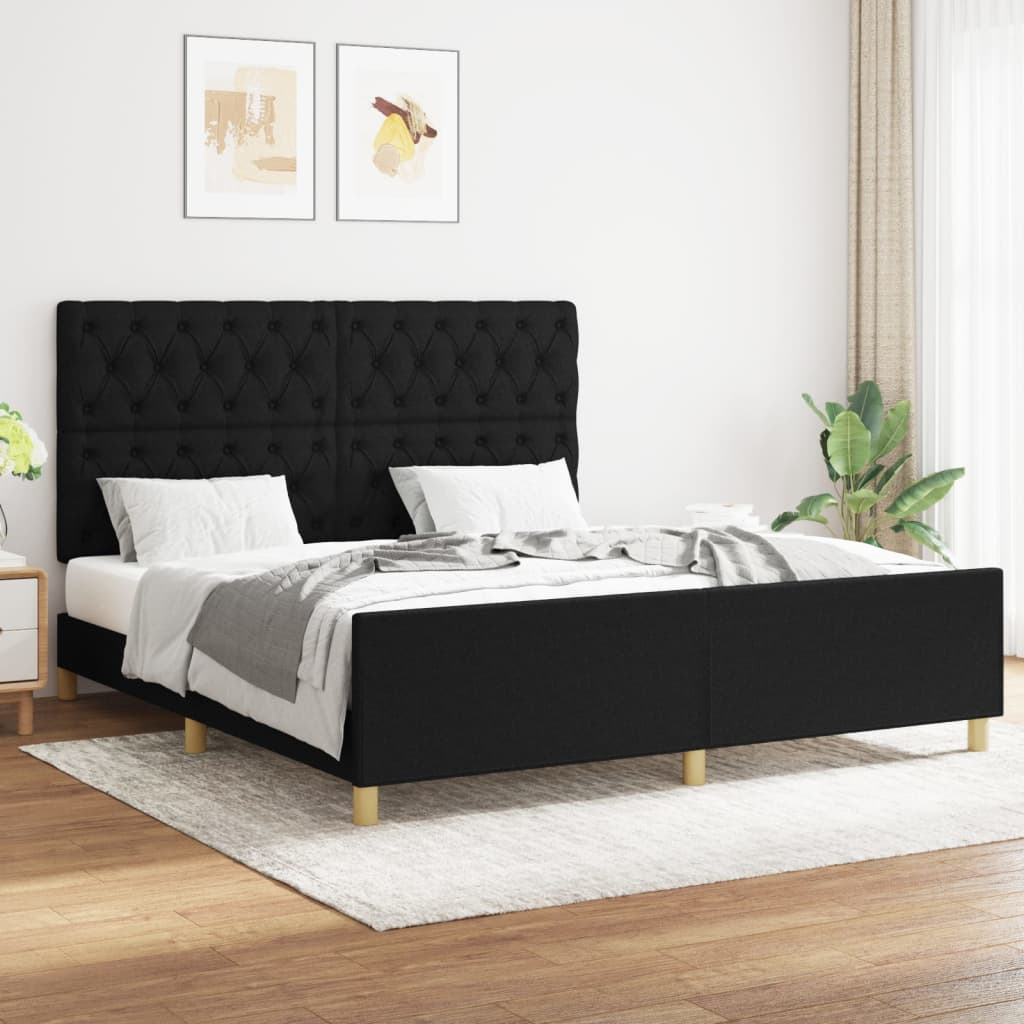 Cadre de lit avec tête de lit Noir 160x200 cm Tissu Lits & cadres de lit vidaXL   