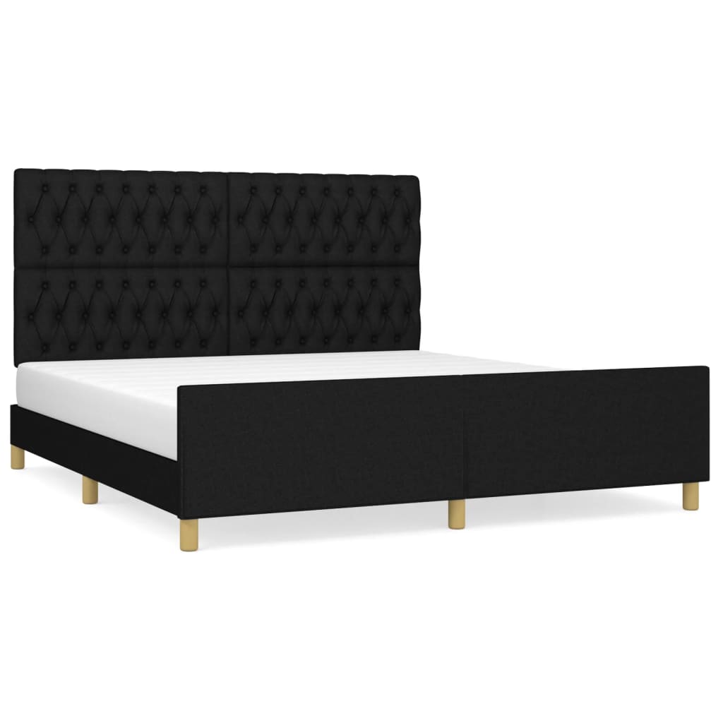 Cadre de lit avec tête de lit Noir 180 x 200 cm Tissu Lits & cadres de lit vidaXL   