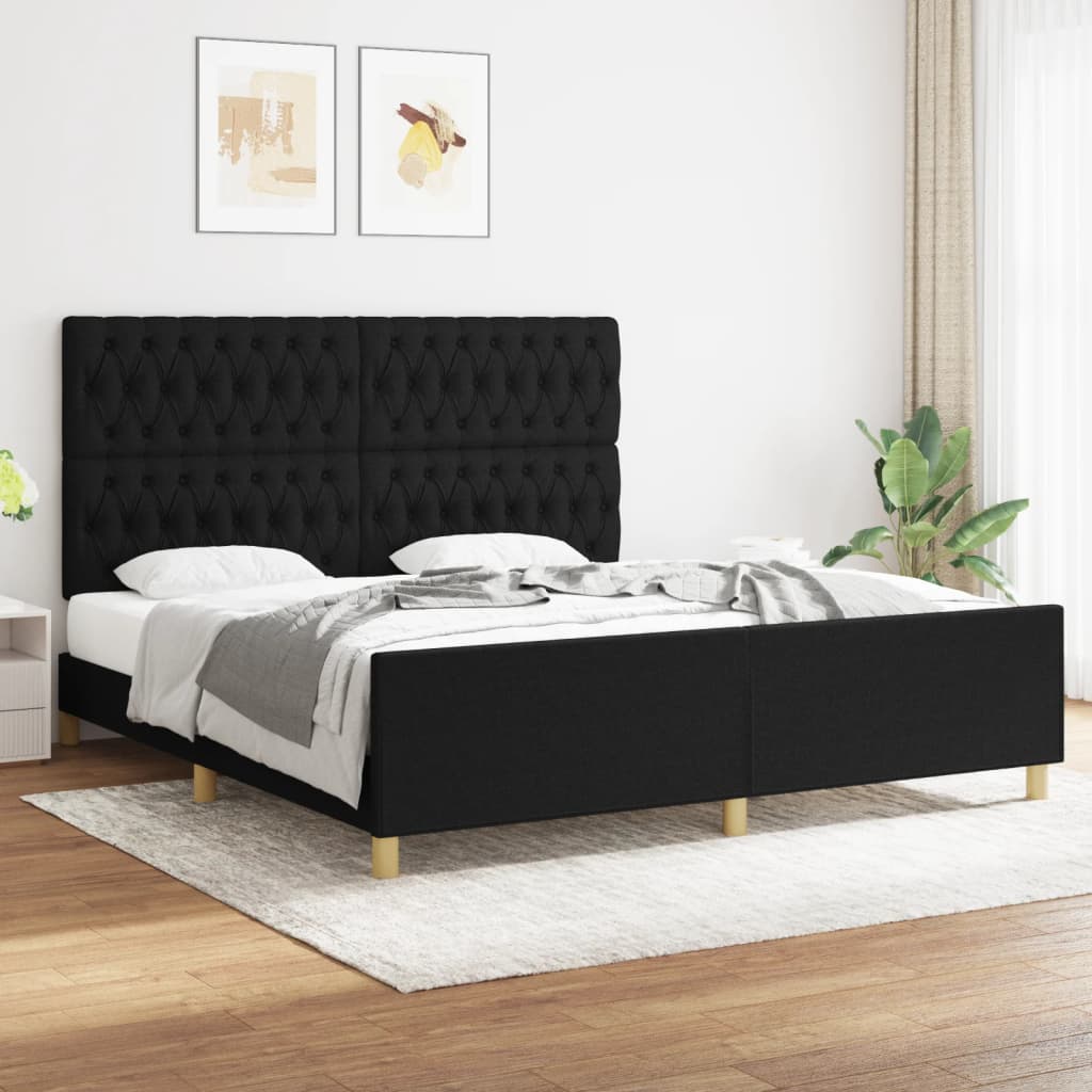 Cadre de lit avec tête de lit Noir 180 x 200 cm Tissu Lits & cadres de lit vidaXL   