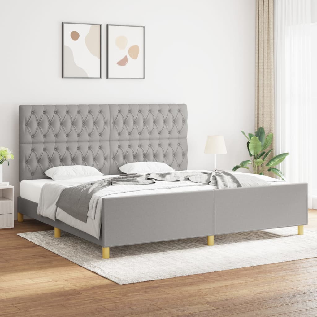 Cadre de lit avec tête de lit Gris clair 200x200 cm Tissu Lits & cadres de lit vidaXL   