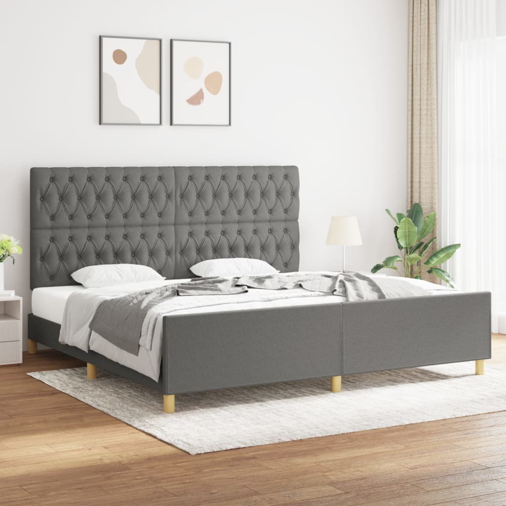 Cadre de lit avec tête de lit Gris foncé 200x200 cm Tissu Lits & cadres de lit vidaXL   