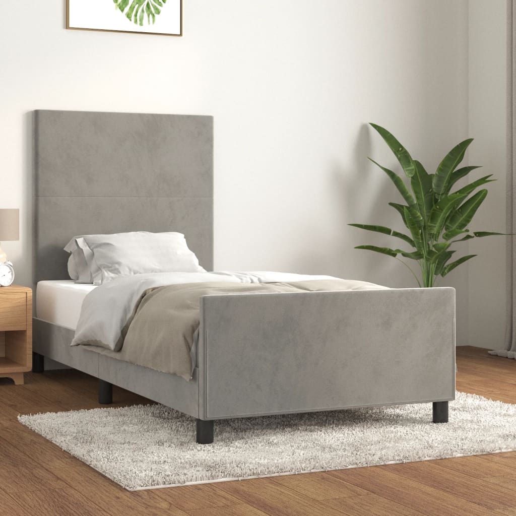 Cadre de lit avec tête de lit Gris clair 100x200 cm Velours Lits & cadres de lit vidaXL   