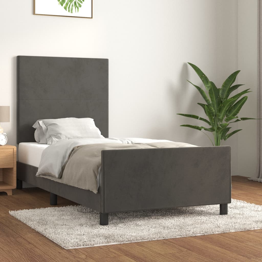 Cadre de lit avec tête de lit Gris foncé 100x200 cm Velours Lits & cadres de lit vidaXL   