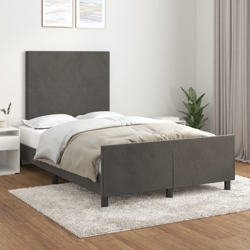 Cadre de lit avec tête de lit Gris foncé 120x200 cm Velours Lits & cadres de lit vidaXL   