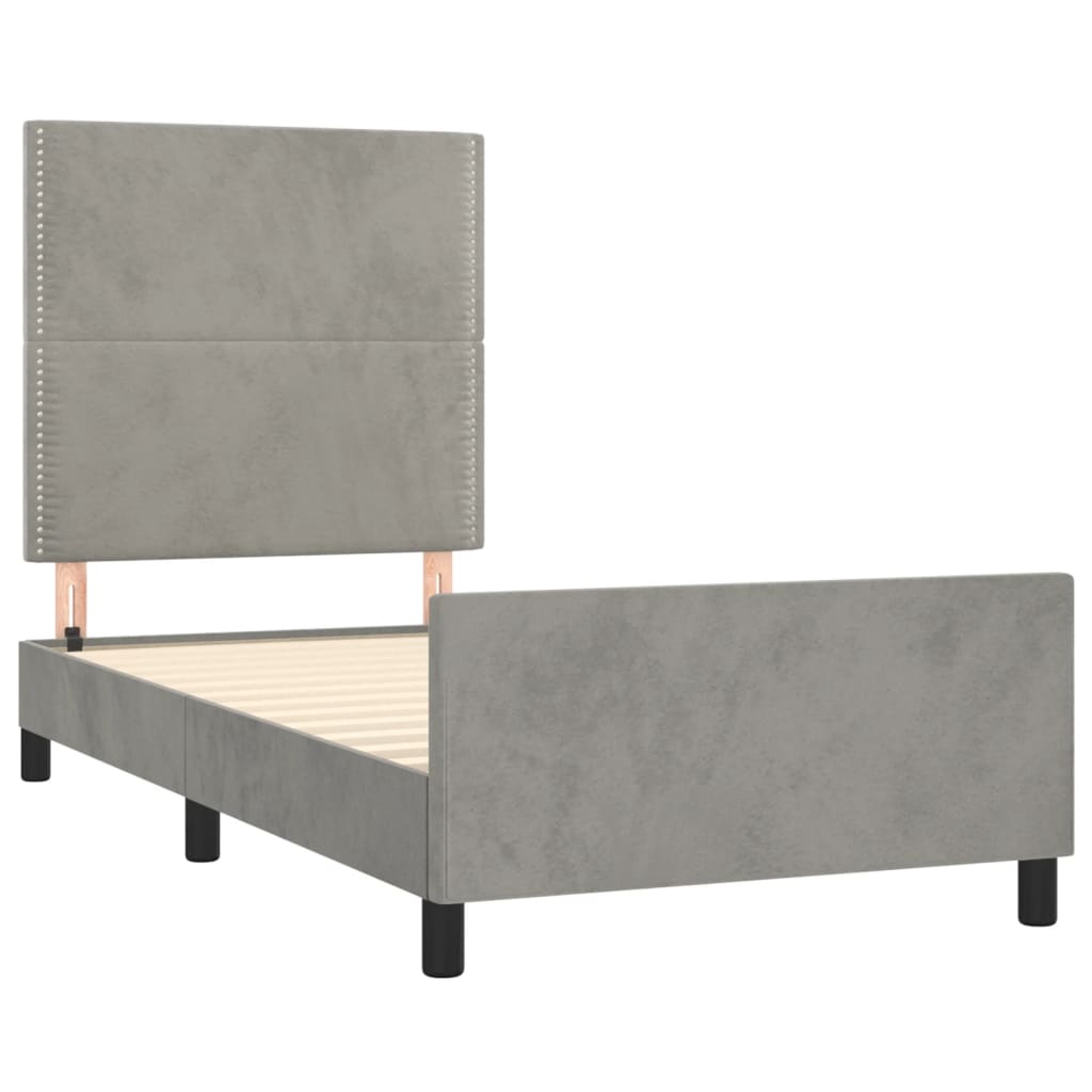 Cadre de lit avec tête de lit Gris clair 100x200 cm Velours Lits & cadres de lit vidaXL   
