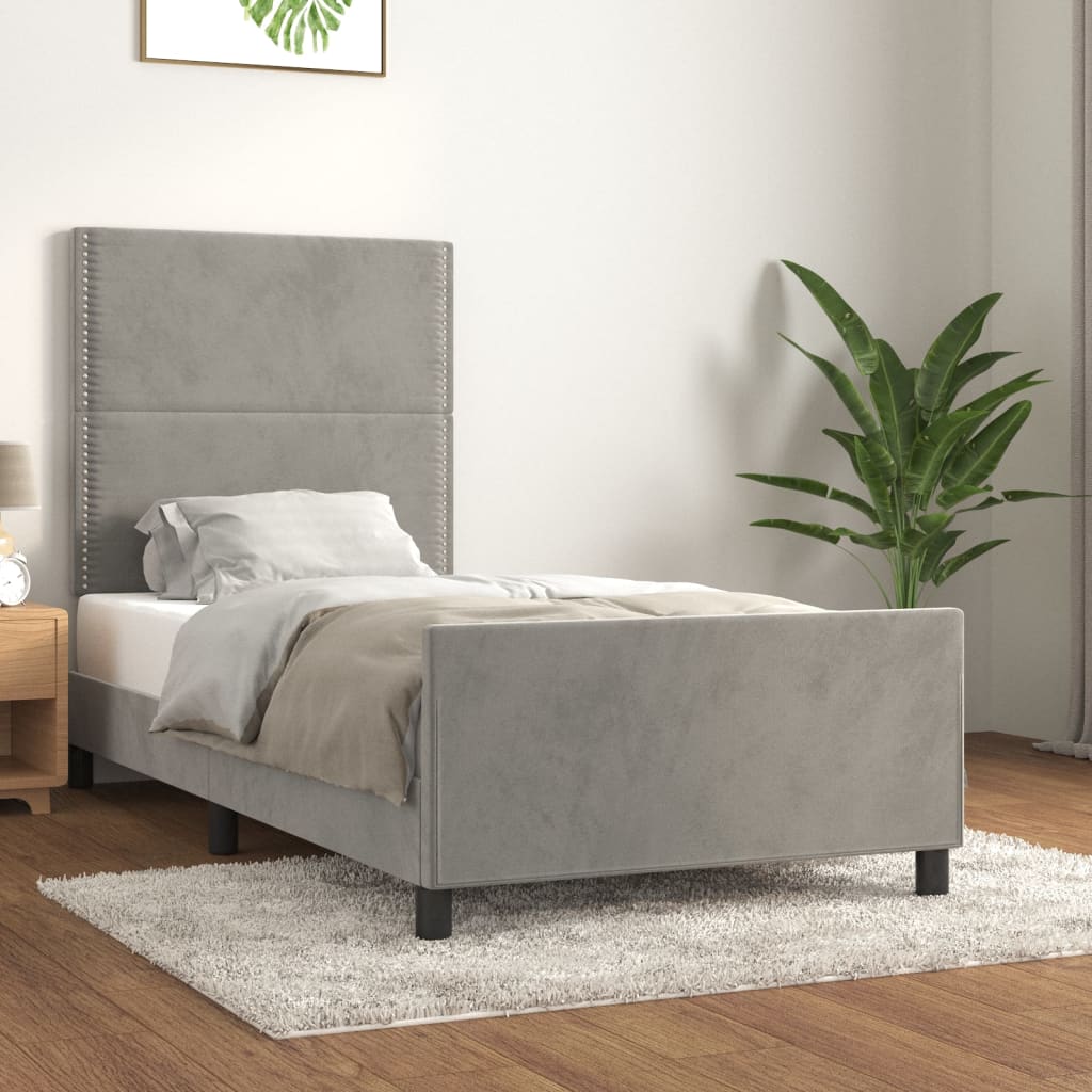 Cadre de lit avec tête de lit Gris clair 100x200 cm Velours Lits & cadres de lit vidaXL   
