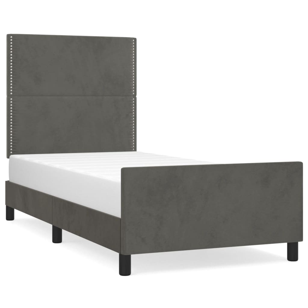Cadre de lit avec tête de lit Gris foncé 100x200 cm Velours Lits & cadres de lit vidaXL   