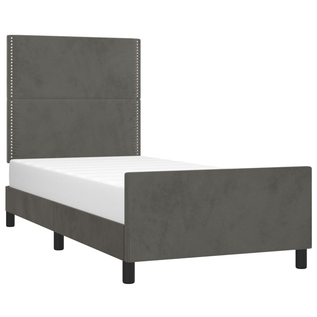 Cadre de lit avec tête de lit Gris foncé 100x200 cm Velours Lits & cadres de lit vidaXL   