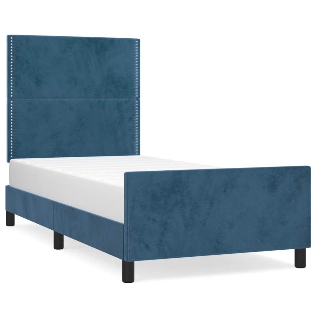 Cadre de lit avec tête de lit Bleu foncé 100x200 cm Velours Lits & cadres de lit vidaXL   
