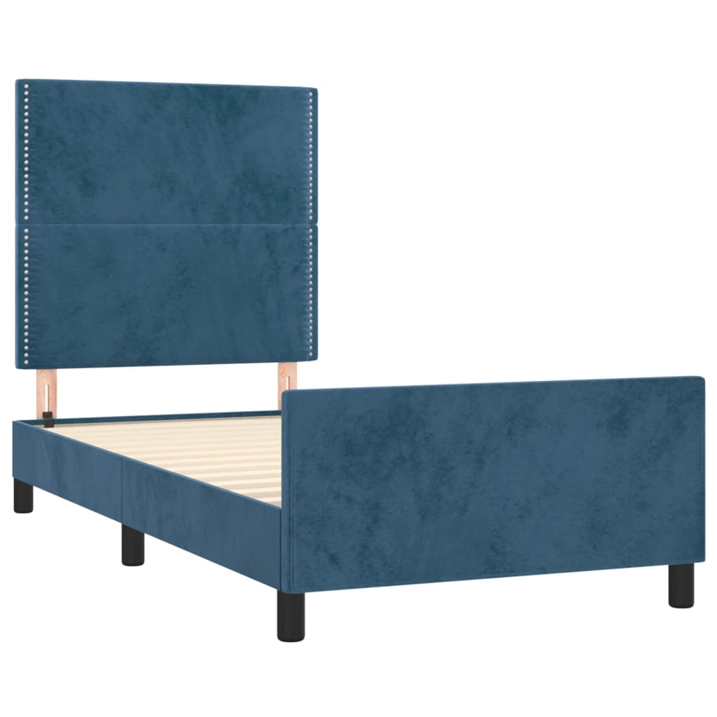 Cadre de lit avec tête de lit Bleu foncé 100x200 cm Velours Lits & cadres de lit vidaXL   