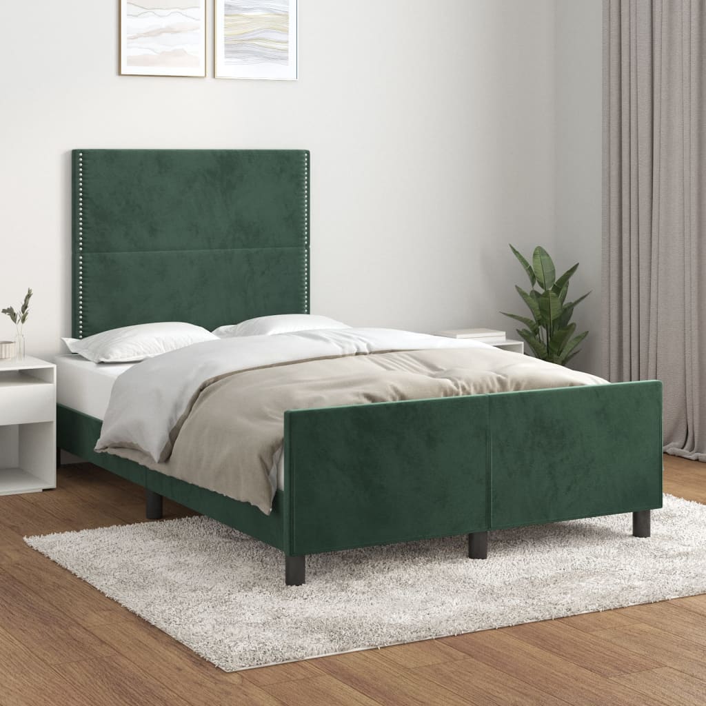 Cadre de lit avec tête de lit Vert foncé 120x200 cm Velours Lits & cadres de lit vidaXL   