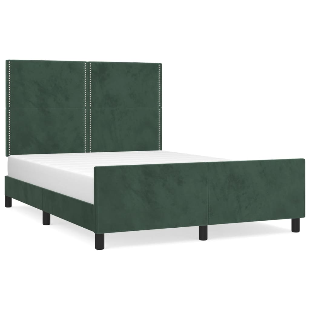 Cadre de lit avec tête de lit Vert foncé 140x190 cm Velours Lits & cadres de lit vidaXL   